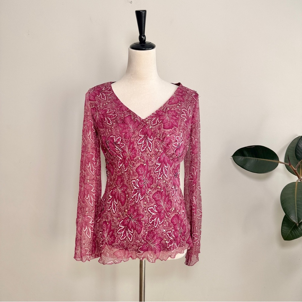 Jonathan Martin Floral Silk Y2K Babydoll Fairy V-Neck Top Foebe Buffay